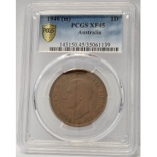 AUSTRALIA 1946 . ONE 1 PENNY . PCGS XF45
